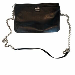 Coach Black Leather Crossbody with Silver Chain Strap